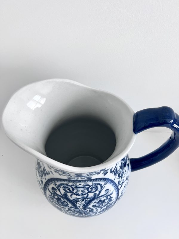 Large vintage blue and white ceramic jug
